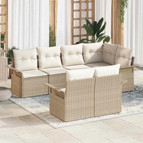 Conjunto de Sofá de Jardim vidaXL de 7 Peças com Almofadas Bege Rattan Sintético