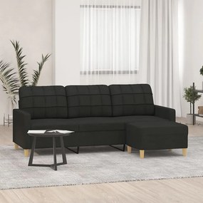 Sofá de 3 lugares com apoio de pés 180 cm tecido preto