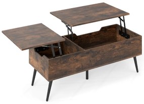 Mesa de centro moderna elevável com 2 compartimentos de armazenamento ocultos 111 x 48 x 40-53,5 cm Castanha