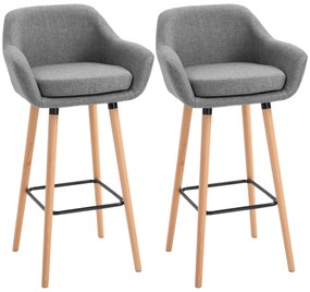 HOMCOM Bancos de Bar estilo Escandinavo Conjunto de 2 Bancos de Bar Conforto descanso para Os Pés e Braços Madeira Linho Cinza Escuro | Aosom Portugal