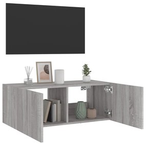Móvel de parede p/ TV c/ luzes LED 80x35x31 cm cinzento sonoma