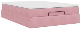 Estrutura de cama otomana com colchão 140x200 cm veludo rosa