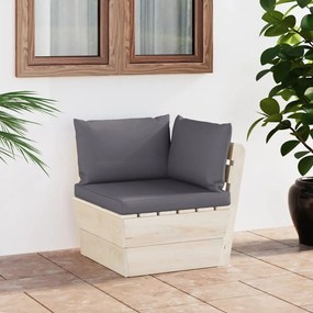 vidaXL Sofá de canto paletes p/ jardim com almofadões abeto impreg.