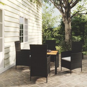 vidaXL 5 pcs conjunto jantar exterior com almofadões vime PE preto