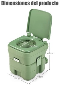 Sanita móvel portátil com tanque de resíduos de 20 l, assento confortável para viagens, acampamento, excursões, cinza 42 x 36 x 43 cm Verde