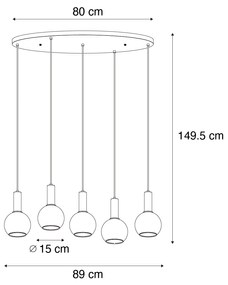 Candeeiro suspenso Art Déco preto com vidro fumê oval 5 luzes - Josje Art Deco