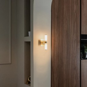 Candeeiro de parede moderno ouro IP44 2 luzes - Banho Moderno