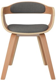 Cadeira de jantar 2 pcs madeira curvada e tecido cinzento-claro