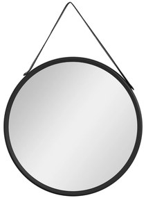 Espelho Decorativo de Parede 30x30cm Espelho Redondo de Metal com Corda de Canhâmo para Sala de Estar Entrada Estilo Moderno Preto