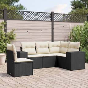5 pcs conjunto sofás de jardim com almofadões vime PE preto