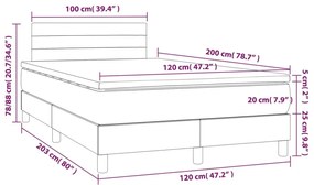 Cama box spring c/ colchão e LED 120x200 cm tecido cinza-escuro