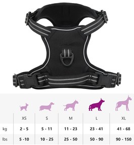 Peitoral para cães com faixas refletoras ajustável L preto