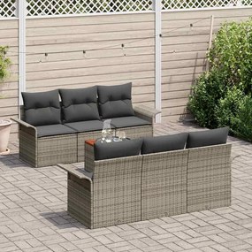 Conjunto de Sofá de Jardim com 7 Peças e Almofadas Cinzas em Rattan Si