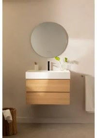 Conjunto De Móvel De Casa De Banho Em Madeira E Chapa De Freixo Com Lavatório Integrado Ona Madeira Natural & Redondo Led E - Sklum
