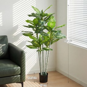 Planta artificial Calathea, altura 150 cm, vaso de cimento, 53 folhas - interior