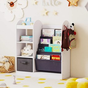 Estante para crianças 87,5 x 30 x 90 cm espelho de corpo inteiro Organizador de brinquedos com gaveta e prateleiras de tecido de 4 níveis Branco