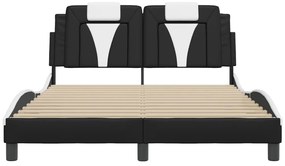 Estrutura cama c/ cabeceira couro artif. 140x190cm preto/branco