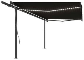 vidaXL Toldo retrátil manual com luzes LED 5x3 m antracite