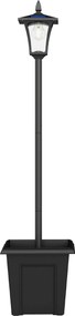 Candeeiro Solar Exterior de Jardim com Vaso Poste de Alumínio IP44 Ligação Automática 33x33x160 cm Preto