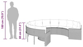 Sofá de jardim com almofadões redondo vime PE cinzento