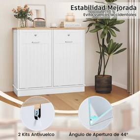 Armário para cozinha 100 x 33 x 90 cm com caixote do lixo oculto duplo rebatível, tampa de madeira e tábua de cortar e 2 gavetas estilo rústico Natura
