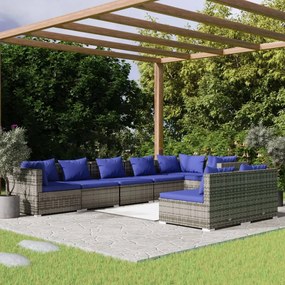 vidaXL 8 pcs conjunto lounge de jardim c/ almofadões vime PE cinzento