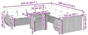 11 pcs conjunto sofás de jardim c/ almofadões vime PE bege
