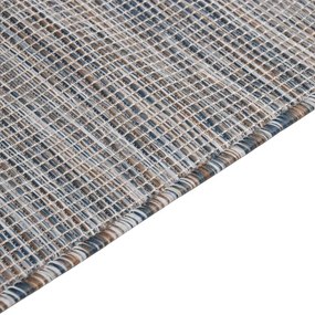 Tapete de tecido plano para exterior 80x250 cm castanho e azul