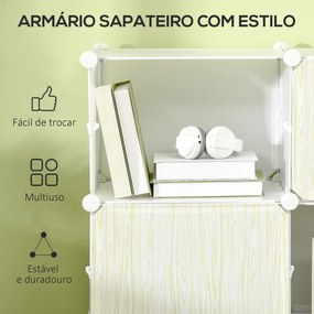 Armário Modular de Plástico Armário com 12 Cubos Organizadores de Sapatos Roupas Brinquedos 125x32x125cm Branco e Natural