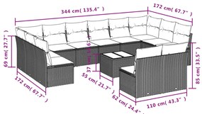 13 pcs conjunto de sofás de jardim com almofadões vime PE preto