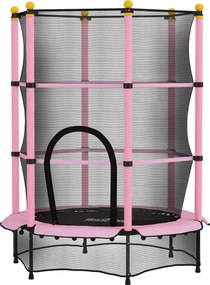 Trampoline Enfant Ø 1,40 × 1,90H m Filet de sécurité Porte zipée Couvre-Ressorts 6 poteaux rembourrés Inclus Rose FR