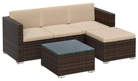 Conjunto de móveis de jardim, com sofá, mesa, apoio pés e 7 almfodas com almofadas Castanho-taupe