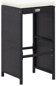 7 pcs conjunto bar para jardim c/ almofadões vime PE preto