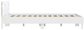 Estrutura de cama c/ cabeceira e luzes LED 150x200 cm branco