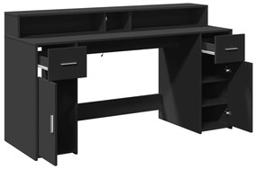 Secretária c/ luzes LED 160x55x91 cm derivados de madeira preto