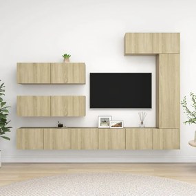 7pcs conjunto de móveis de TV derivados madeira carvalho sonoma