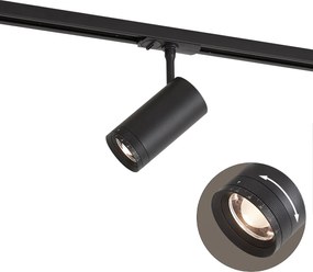Foco moderno preto para sistema de calha monofásico com LED giratório e inclinável - Iconic Zoom