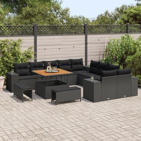 Conjunto de Sofás para Jardim vidaXL de 13 Peças com Almofadas Preto V