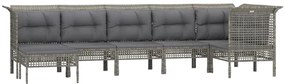 7 pcs conjunto lounge de jardim c/ almofadões vime PE cinzento
