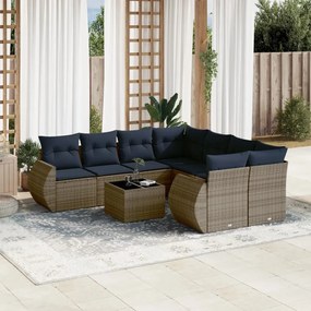 vidaXL 9 pcs conjunto sofás p/ jardim c/ almofadões vime PE cinzento