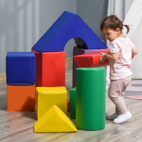 HOMCOM Conjunto de 11 Blocos de Espuma para Crianças Blocos de Contrução Brinquedo de Aprendizagem para Crianças 1-3 Anos 50x50x25 cm Multicor