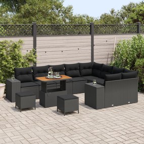 Conjunto de Sofá de Jardim vidaXL de 12 peças com almofadas Preto Ratt