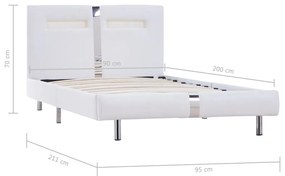 Estrutura de cama c/ LEDs 90x200 cm couro artificial branco
