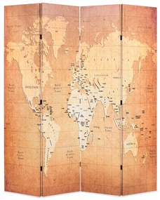 Biombo dobrável mapa mundo 160x170 cm amarelo