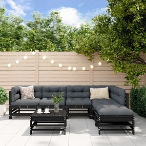 vidaXL 7 pcs conjunto lounge de jardim pinho maciço preto