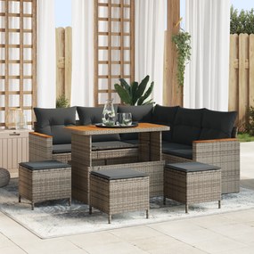 Conjunto de Sofá de Jardim com Almofadas 9 Peças Cinza Vime Polipropileno Acácia