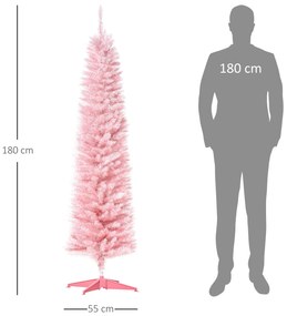 Árvore de Natal Artificial 180cm Ignífugo com 390 Ramos de PVC e Suporte de Metal Decoração de Natal para Interiores Fácil de Montar Rosa