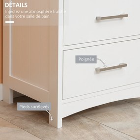 Móvel de casa de banho com pés 40 x 33 x 80 cm, móvel de arrumação com 3 gavetas e 1 compartimento aberto, branco