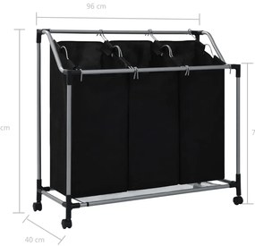 Separador de roupa suja com 3 sacos aço preto