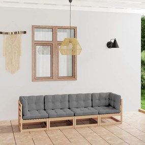 vidaXL Sofá de jardim 4 lugares com almofadões pinho maciço